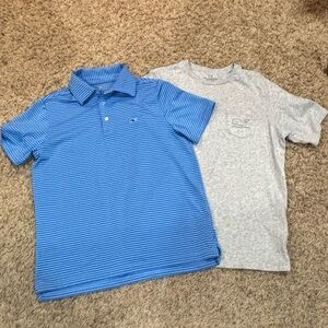 Boys Vineyard Vines Blue Striped Polo and Gray T-Shirt Bundle
